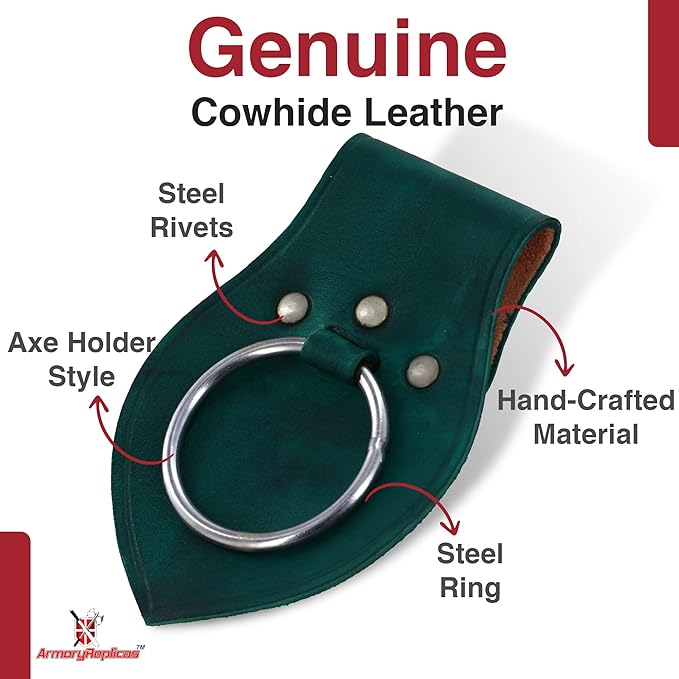 Armory Replicas - Genuine Rawhide Leather Universal Axe Frog - Medieval Hand Crafted O-Ring Funcitonal Outdoor Costume LARP Weapon Holder