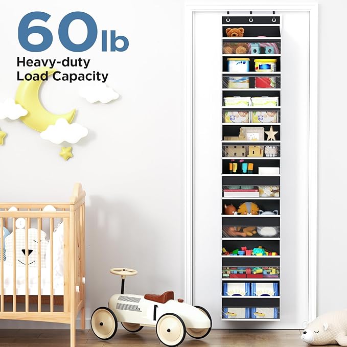 Over The Door Organizer, 8 Shelf Door Hanging Organizers with 8 Large Capacity Pockets, Back of Door Organizer Storage Hanging Shelves for Closet Bathroom Bedroom Nursery