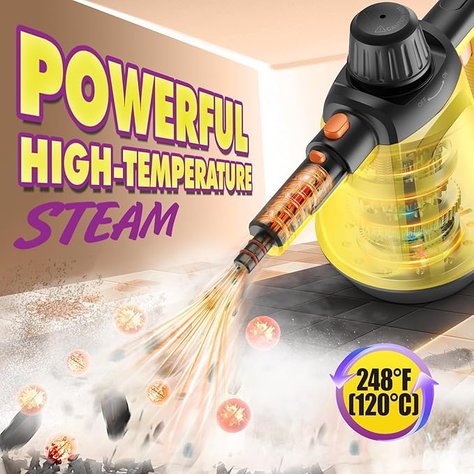 Steam Cleaner, Deep Cleaning Steam Cleaner for Home, 1200W Handheld Steam Cleaner with 10 Tools, Natural Steamer for Cleaning, Handheld Steamer for Bathrooms, Kitchens, Windows, Shower, Grout,Tile,Car