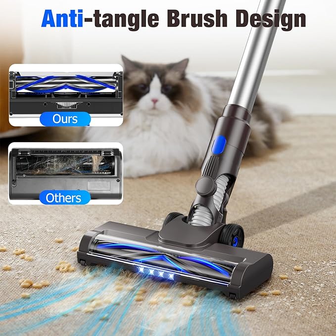 Cordless Vacuum Cleaner, Super Power Suction Stick Vacuum Cleaners with 2200 mAh Battery,8-in-1 Lightweight Self-Standing, 35 Mins Runtime for Home Low-Pile Carpet Pet Hair