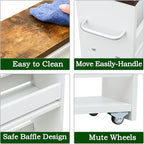 TEAMIX 4 Tier White Slim Storage Cart with Handle, 7.9''W Slide Out Storage Rolling Utility Cart Mobile Shelving Unit Organizer Trolley for Small Spaces Kitchen Laundry Narrow Places