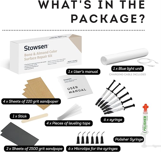 Bone & Almond Color Surface Repair Kit - Fix Chips & Defects in Minutes | Repair Tiles Bathroom Fixtures and Countertops with Ease | for Porcelain Ceramic Fiberglass Corian and Enameled Surfaces