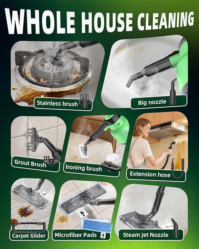 Steam Mop - Detachable Handheld Steam Cleaner & Floor Steamer with 12 Accessories, Multi-Purpose Powerful Steamer for Home Cleaning, Floors, Windows, Furniture, Tiles & Grout