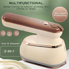 Portable Clothing Steamer, 800W 2-In-1 Iron & Clothes Steamer,A 30S Fast Preheating High-Power Clothing Wrinkle Remover That Is Not Picky About Fabrics and Suitable for Both Home & Travel (Beige)