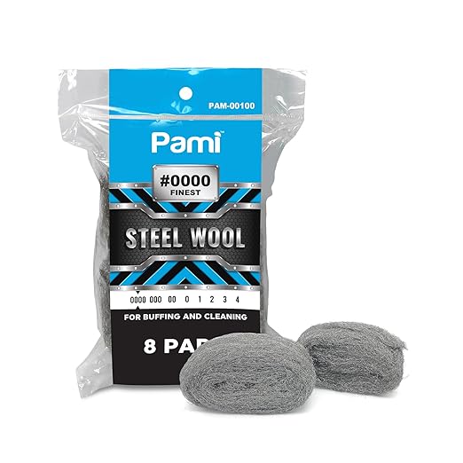 PAMI Steel Wool Scrubber 0000 Fine for Cleaning Glass Pack of 8 Fine Steel Wool Pads for Polishing and Cleaning