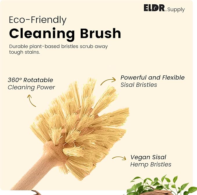 Bottle Brush, 14in Extra Long German Beechwood Handle, Strong Hemp Bristles, Zero Waste, Cleans and Scrubs Hard to Reach Wide Mouth Jars, Glasses, and Tumblers