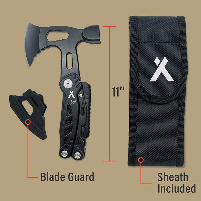 Bear Grylls Axe Multitool Hammer - With Knife, Bottle Opener, Hatchet, Nylon Sheath, Saw, Screwdriver, Whistle - Tactical For Camping, Survival, Hiking, Portable and Lightweight - Black