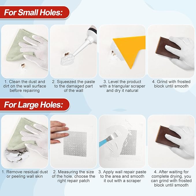 2 Pack Drywall Repair Kit, 240g Quick Drying Spackle Wall Repair with Scraper Wall Patch Repair to Fix Wall Surface Holes and Creak Damage Wall Mending Agent for Home Wall Plaster Wall Repair