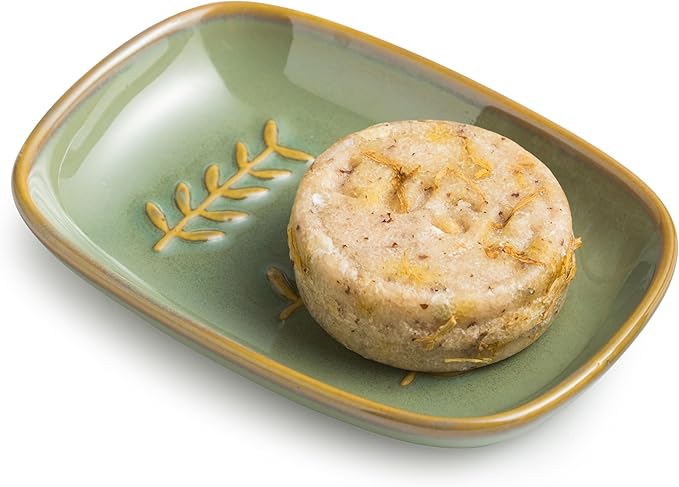 Soap Dish Soap Holder Shower, Ceramic Soap Dishes for Bar Soap Sponge, Shower Soap Dish Soap Saver Tray for Bathroom Kitchen Sink, Easy to Clean, Green