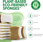 Biodegradable Natural Dish Sponges - Coconut and Cellulose - Eco Friendly Non-Scratch Heavy Duty Dish Scrubber - Pack of 12
