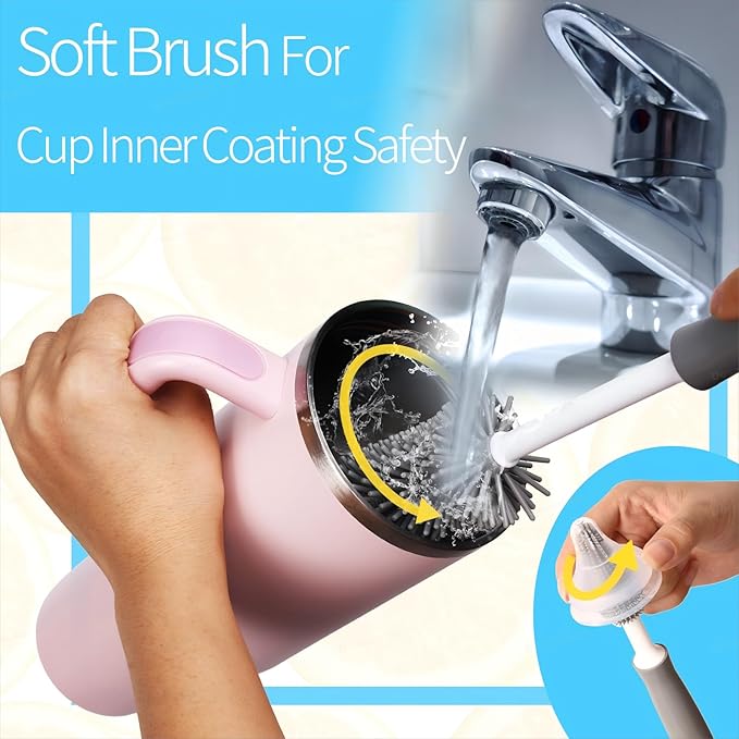 8Pcs Water Bottle Cleaner Brush - Multipurpose Cup Cleaner Kit with Long Nylon Straw Brush Long Handle Silicone Bottles Cleaning for Tumbler, Sports Water Bottle, Wine Glass