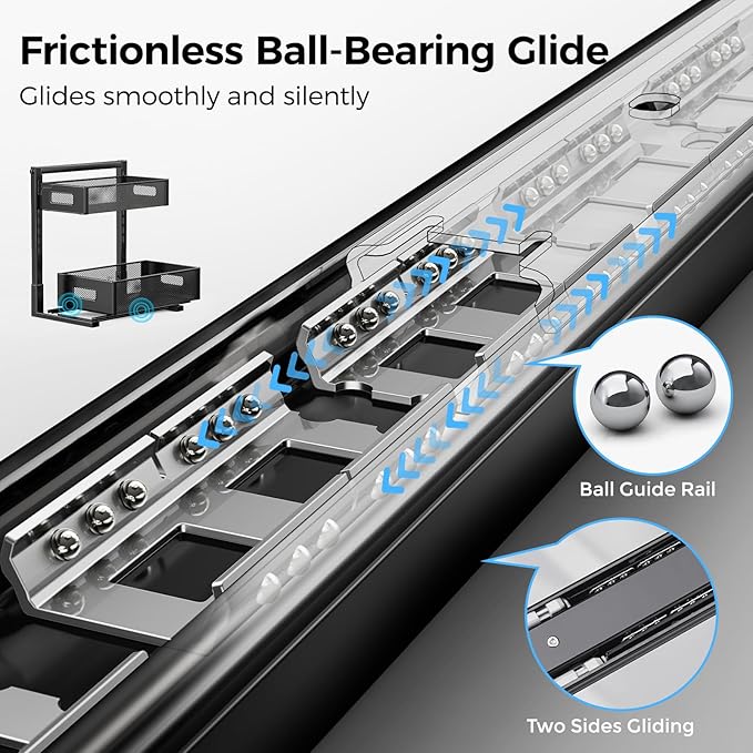 2 Pack Under Sink Organizer, Adjustable Height Under Sink Organizers and Storage, Smooth & Silent Sliding Out Metal Drawer for Kitchen Bathroom Pantry Cabinet Closet (Black)