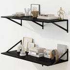 Fun Memories Floating Shelves for Wall, 12 Inch Deep Floating Shelves Set of 2, 36W x 12D Large Wall Shelf with Sturdy Metal Brackets for Living Room, Bathroom, Bedroom and Kitchen, Black