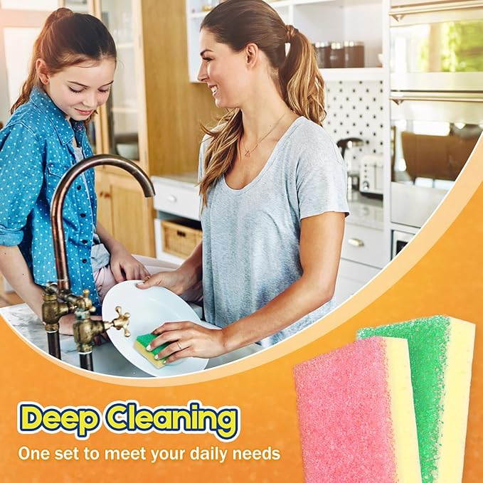 Scrub Sponge, Dual-Sided Temperature-Responsive Scrubber - Non-Scratch - Multipurpose Dish Sponges for Kitchens, Bathrooms, and Outdoor Use - 6 Pack