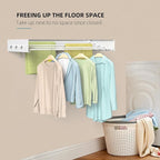 Drying Rack Clothing,Clothes Drying Rack Wall Mounted,Laundry Drying Rack Wall Mount,Foldable,Collapsible,60 lb Capacity 5 Aluminium Poles with 12 Hooks (White, 31.5'')