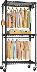 P3 Mini Rolling Clothes Rack, Clothing Racks for Hanging Clothes, Heavy Duty Garment Rack with Wheels, Freestanding Portable Closet Rack 23.6'' W x 14'' D x 78.5'' H, Max Load 430 Lbs, Black