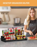 Spice Rack Organizer, 3 Tier Expandable Bamboo Spice Rack Organizer, Great for Kitchen Cabinet, Cupboard, Pantry and More-Black(2pack)