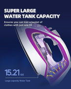 Steam Iron for Clothes, 1750W Iron with Rapid Heating, Non-Stick Ceramic Soleplate, Powerful Steam, Self-Cleaning, Auto-Off, Anti-Drip, 15.21oz Water Tank Ironing Clothes for Home, Purple