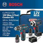 BOSCH CLPK22-120 12V Max Cordless 2-Tool Combo Kit with 3/8 in. Drill/Driver, 1/4 in. Impact Driver, (2) 2 Ah Batteries, Charger and Case