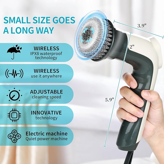Electric Rotary Cleaner with Led Screen, 8 Replaceable Brush Heads, 2 Speeds, Handheld Electric Multifunctional Cleaning Brush, Used for Cleaning of Floors, Windows, Bathtubs, Cars, Bathrooms