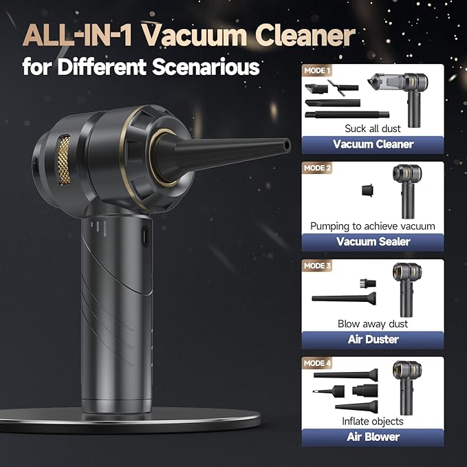 Car Vacuum Portable Cordless, Foldable Handheld Vacuum with Brushless Motor, 22000PA High Power Mini Hand Vacuum Cleaner & Air Blower & Duster & Pump for Home, Pet, Office