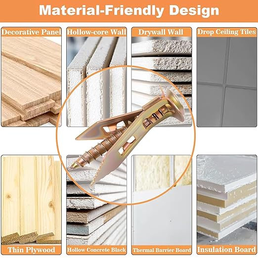 200PCS Self Drilling Drywall Anchors with Screws Kit,2025 Upgraded Board Anchors Kit，100PCS Sheetrock Anchors and 100PCS Screws, Eliminating The Need for Drilling or Punching Holes in The Wall