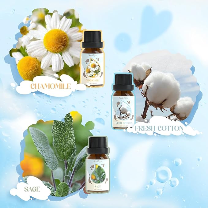 Laundry Fragrance Oils Set, Essential Oil for Diffuser, Aromatherapy Gift, Clean Scent Diffuser Oil, Use with Wool Dryer Balls,Chamomile, Fresh Cotton, Sage, Cedar, Lavender, Cherry Soap