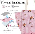 iknoe Insulated Lunch Bag for Women, 9L Sturdy Wide-Open Foldable & Portable Lunch Tote with Interior Pockets, Water-resistant Thermal Lunch Cooler for Adults Picnic Beach-Pink Butterfly