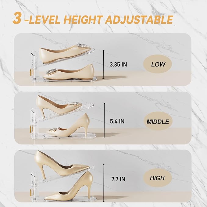 FENRUNXU Shoe Slots Organizer for Closet, Shoe Stacker Organizer Double Layer Stack Shoe Rack, Shoe Display Shelf 50% Space Saver Storage Holder for Closet, 20PACK