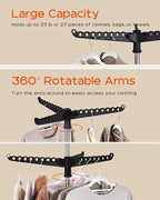 Clothes Drying Rack Foldable, 74.8 inch 2 Tier Laundry Drying Rack with Rotating Clothes Rail for 54 Pieces of Clothes, Space Saving, Indoor, Stainless Steel, Black and Silver CDR002B01