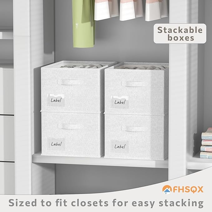FHSQX 2 Pack Shoe Organizer for Closet,Fits up to 24 Pairs,Fabric Shoe Storage Bins,Large Shoe Box Storage Containers with Bottom Support for Shoes (White, (16.5 * 12.6 * 9.5) x1)