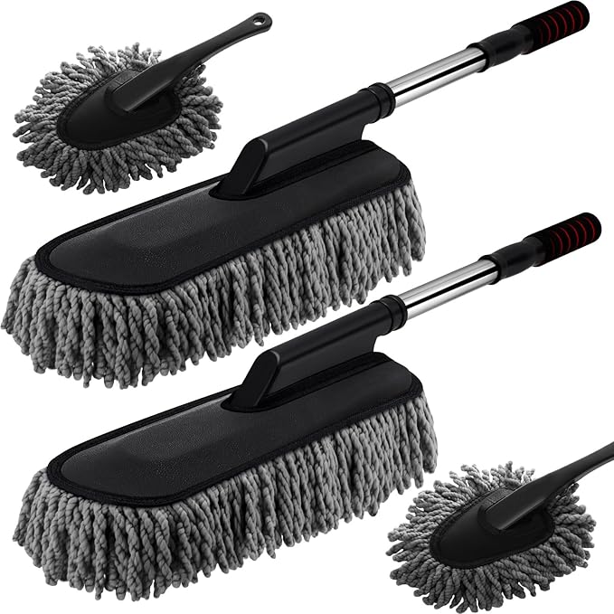 Tanlade 4 Pack Microfiber Car Duster Exterior Scratch Free with Extendable Handle Auto Duster Exterior Dust Cleaning Tools for Car Brush for Cars Truck Bike RV Boats Motorcycle (Gray)