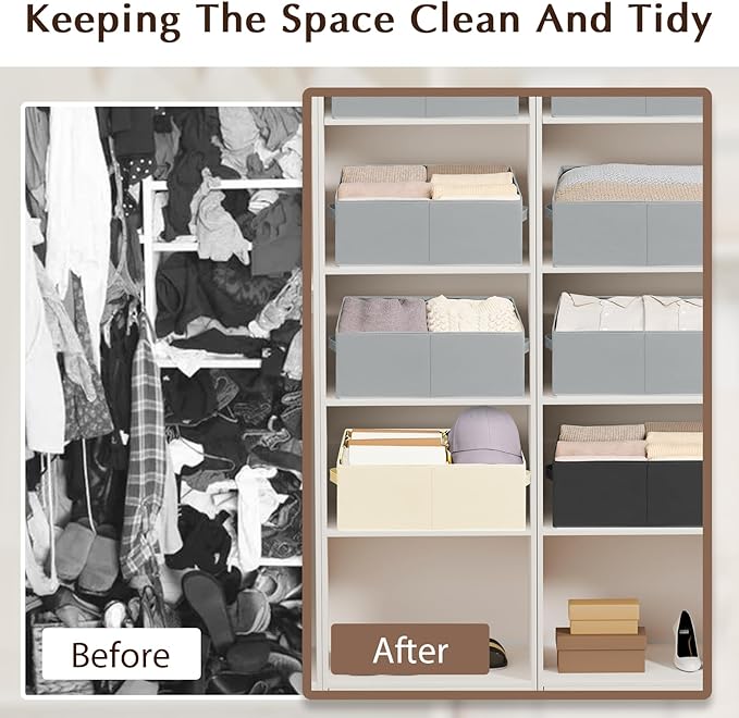 Storage Bins Cube Storage Organizer - 8 Pack Fabric Trapezoid Storage Cubes for Bins and Baskets for Shelves Collapsible Non-Separating Trapezoidal Flared Cube Organizer, Light Gray