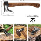 Camping Hatchet, 14.2-inch Splitting Axe with Leather Sheath, Chopping Axe 1065 High Manganese Steel and Hickory Handle