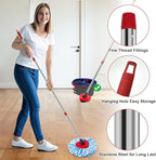 Spin Mop Handle Mop Heads and Base Replacement Sets Compatible with O Cedar EasyWring Rinseclean 2 Tank System, Flexible & Reusable(1 Sets Stainless Steel Handle & 2 Refills & 1 Base & 1 Scrub Brush)