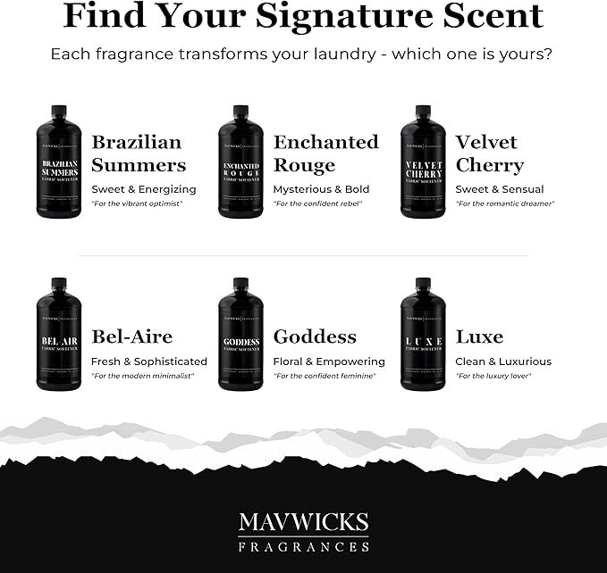 Mavwicks Fragrances - Luxury Scented Liquid Fabric Softener (Brazilian Summers) 32 Oz – Crafted with Clean Ingredients – Reduces Static, and Softens Clothes – Safe for All Fabrics and Skin