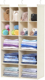 Ofiray-home 5 Tier Hanging Closet Organizer, 14 Compartments Sweater Organizer for Closet with 3 Sturdy Hooks, Closet Organizers and Storage, Wardrobe, Rv, Garment Rack, Beige