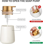 Enra Foaming Soap Dispenser,12 oz Beige Ceramic Modern Poam Hand Soap Dispenser for Bathroom,Kitchen with Easy-to-Press Pump (White Poam Gold Pump)