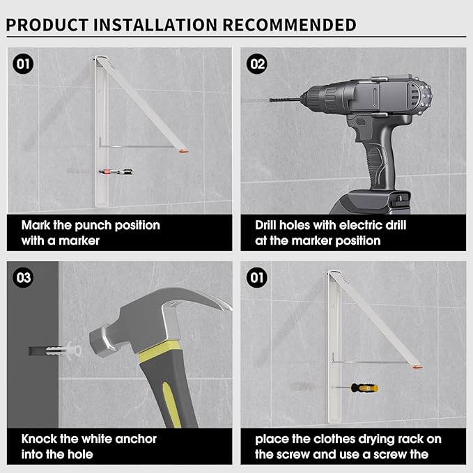 Clothes Drying Rack for Laundry Drying Rack Wall Mounted Clothes Hanger Rack Retractable Laundry Hanger Dryer Rack Space Saving Closet Organizer Aluminium (White)