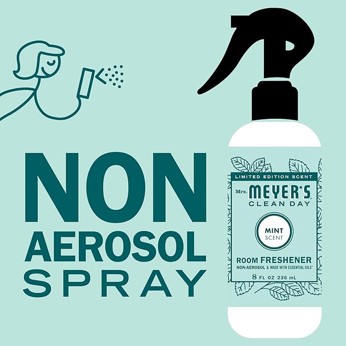 MRS. MEYER'S CLEAN DAY Room and Air Freshener Spray, Non-Aerosol Spray Bottle Infused with Essential Oils, Limited Edition Mint, 8 fl. oz - Pack of 3