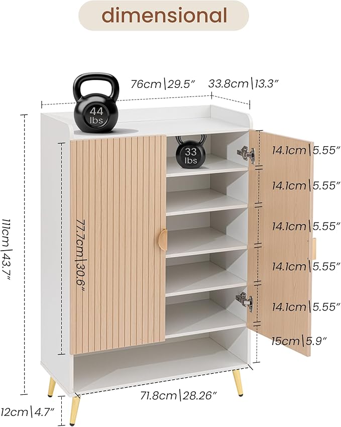 COSIEST 43" 7-Tier Shoe Cabinet with Doors, Wooden Shoe Storage Cabinet with Adjustable Shelves, Freestanding Shoe Rack Organizer for Entryway, Hallway, Closet, Living Room, Rustic Brown