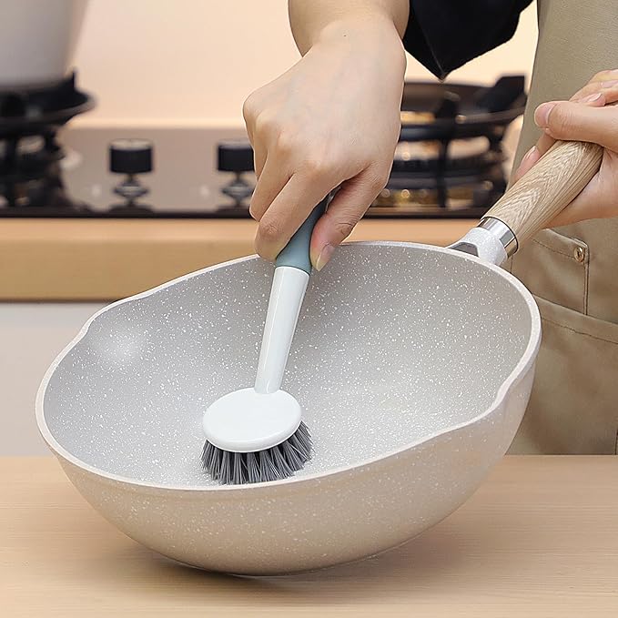 Patelai 12 Pack Kitchen Scrub Dish Brush with Long Handle Dish Scrubber with Stiff Bristles Scrub Brushes for Kitchen Dishes Washing Tools, Pots, Pans and Sink Cleaning (Multicolor)