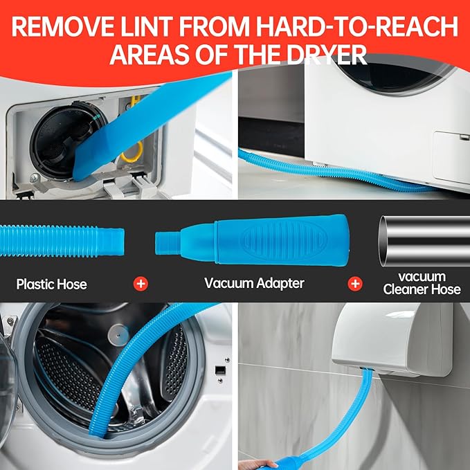 Dryer Vent Cleaner Kit, Bluesea 33-Piece Omnidirectional Dryer Cleaning Kit Include 40 Feet Dryer Vent Brush, Upgrade Noiseless Dryer Lint Vacuum Attachment, Lint Trap Brush, Vacuum & Dryer Adapters