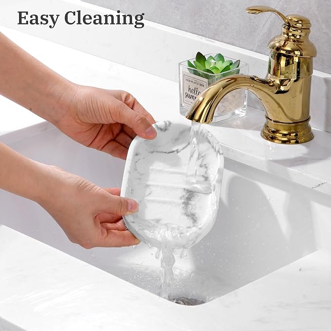 Luxspire Soap Dish, Bar Soap Holder, Soap Tray with Raised Design, Oval Soap Dish Soap Container for Bathroom Sink Kitchen Counter, Gravel White