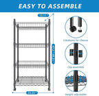 4 Tier Wire Shelving Wire Basket Shelf Storage Cart Adjustable Metal Shelf 2 Bottoms for Choose(Castor or Leveling Feet) for Office,Kitchen,Bedroom,Black(23.23" L x 13.11" W x 49.21" H)