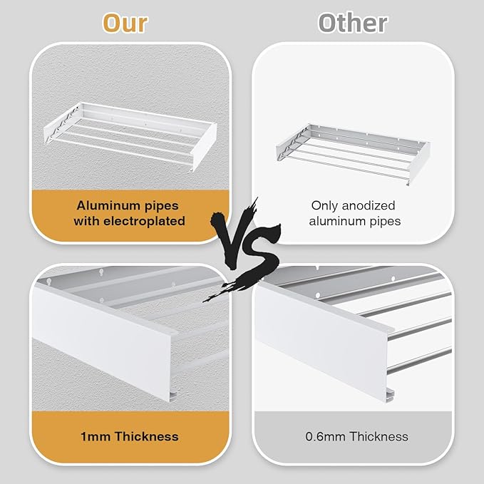 Laundry Drying Rack Collapsible, Wall Mounted Clothes Drying Rack, Space Saving Foldable Drying Rack for Laundry, 23.6" Wide, 11.2 Linear Ft, 4 Aluminum Rods, 60 lb Capacity