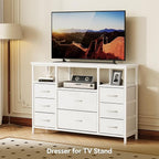 8-Drawer Fabric Dresser TV Stand for 40" TV - Sturdy Steel Frame & Wood Top Chest of Drawers, Lightweight Storage Organizer for Bedroom, Closet, Entryway (43.31" Wide, White)