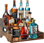 AT-VALY 3-Tier Spice Rack, Iron&MDF Kitchen Storage Shelf, Space-Saving Countertop Organizer for Spices, Herbs, Seasonings, Sturdy Stylish Condiment Holder,Countertop Wine Rack (Rustic Brown)