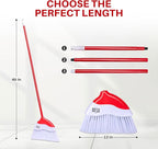 Indoor Broom with LED Lights | Angle Broom for Dark Corners & Low Light Areas | Soft Bristle, Adjustable Long Handle | Floor Sweeper for Kitchen, Room, Office & Garage (Red)