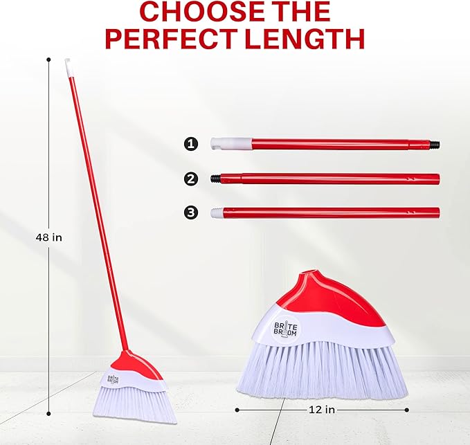 Indoor Broom with LED Lights | Angle Broom for Dark Corners & Low Light Areas | Soft Bristle, Adjustable Long Handle | Floor Sweeper for Kitchen, Room, Office & Garage (Red)